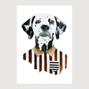 dog dressed with stripes illustration by karina krumina
