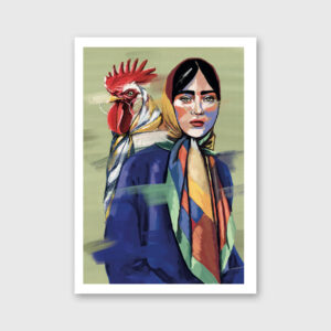 Woman and rooster illustration by Marita
