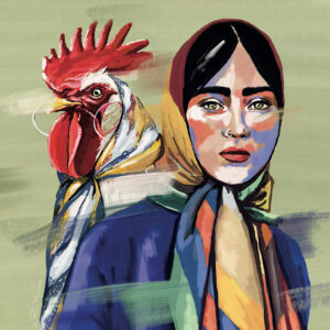 Woman and rooster illustration by Marita