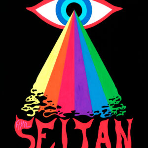 eye with rainbow spelling seitan illustration print by bunny at apaixonarte gallery