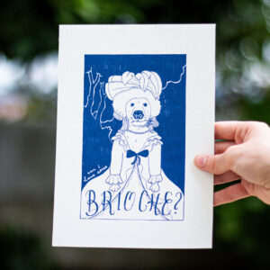 Ilustração que recria "Marie Antoinette" com um cão por Sara Felgueiras.